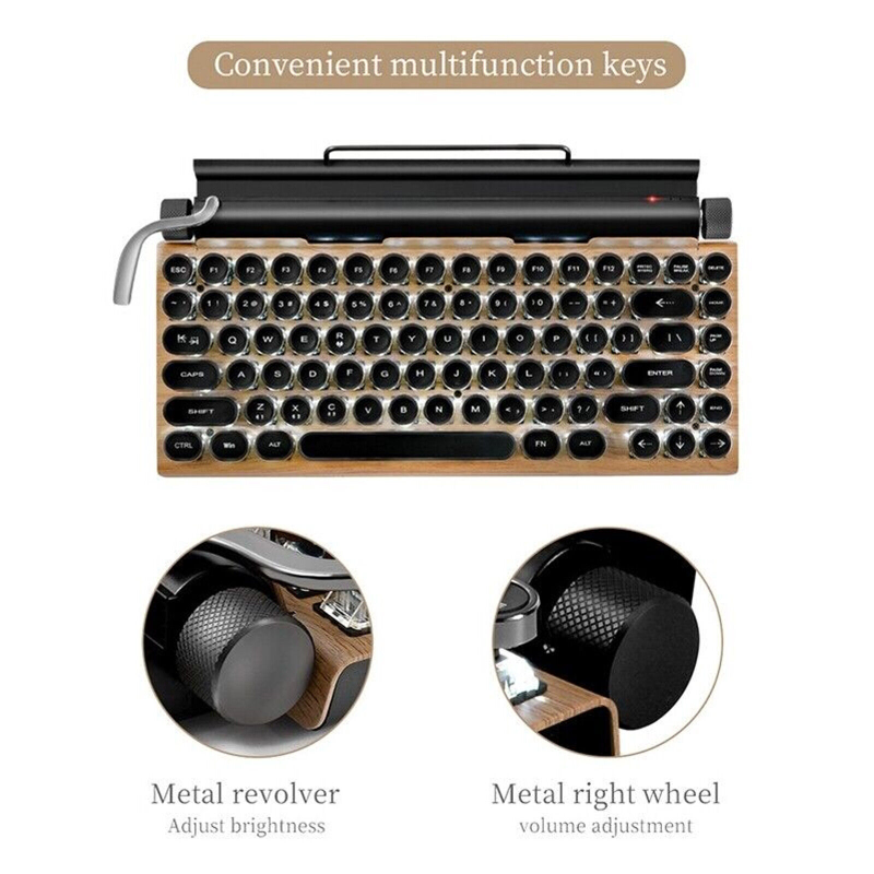 Retro Wireless Bluetooth Mechanical Typewriter Keyboard with 83 US Layout Keys