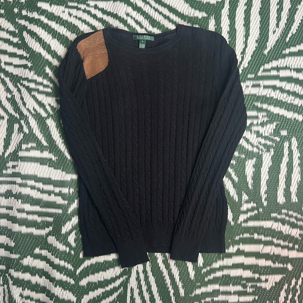 Lauren by Ralph Lauren Cableknit shoulder patch jumper
