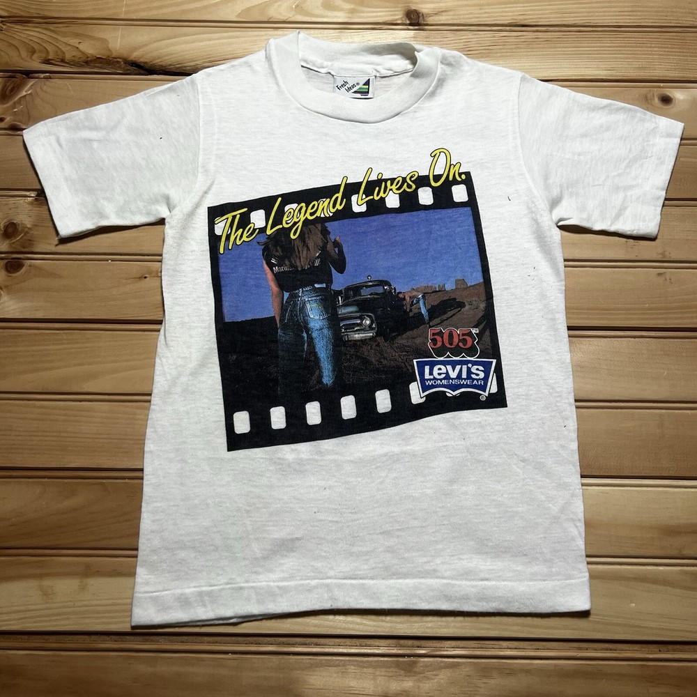 Vintage 80s Levis Fresh Ideas, The Legend Lives On Denim Ad Shirt Size Youth