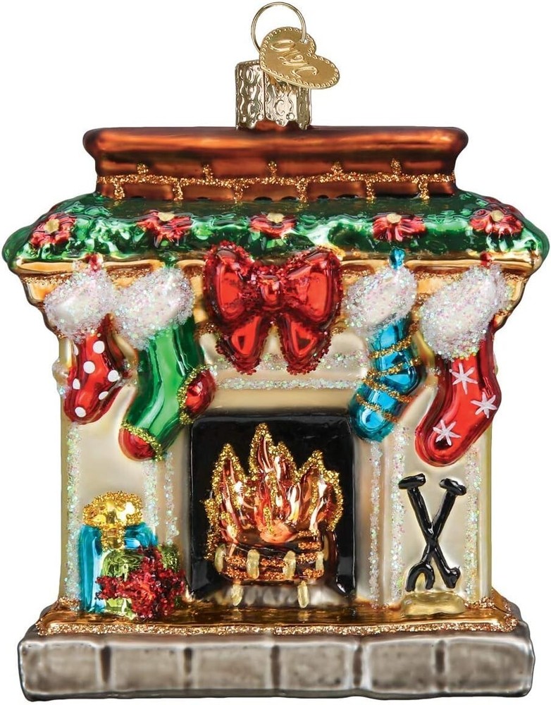 Old World Christmas Holiday Fireplace Glass Ornament nno115 8112