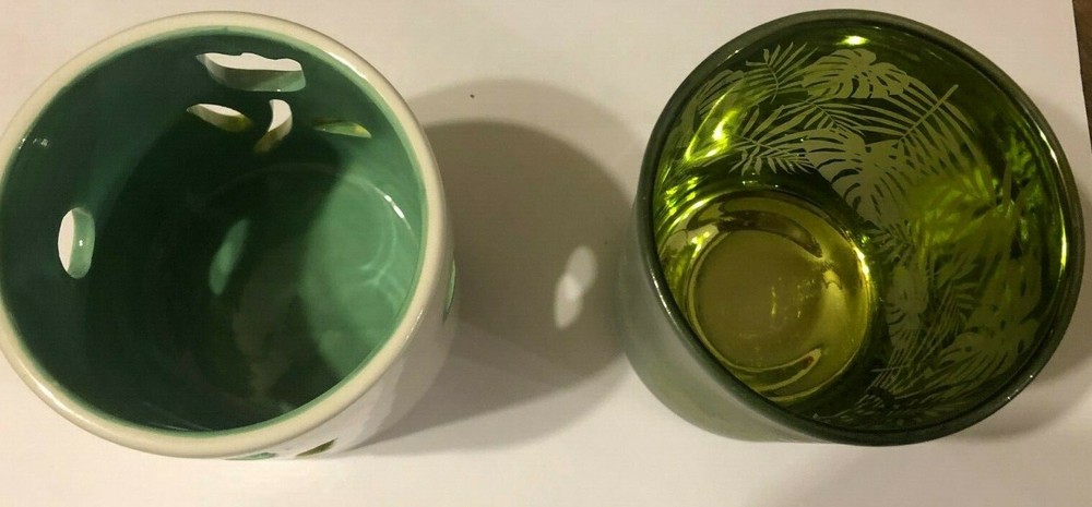 Seasonal Scents Votive Tealight Holder in Ceramic or Glass with Round Leaf Design-image