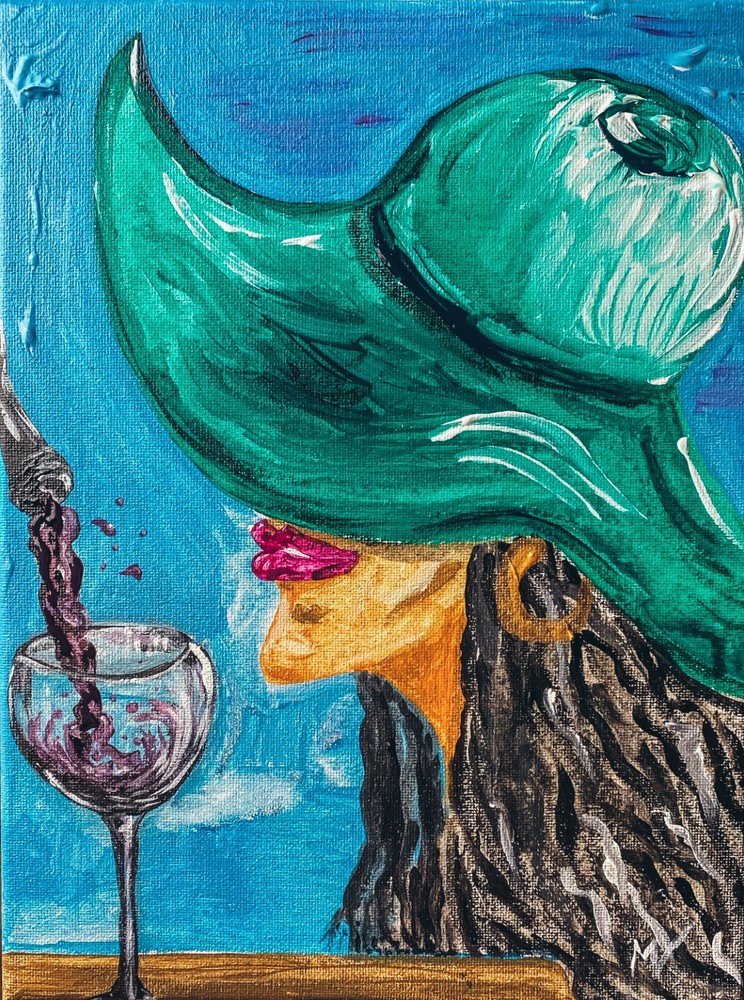 Woman Painting Wine Original Art Canvas Wall Art Portrait Artwork Female Woman