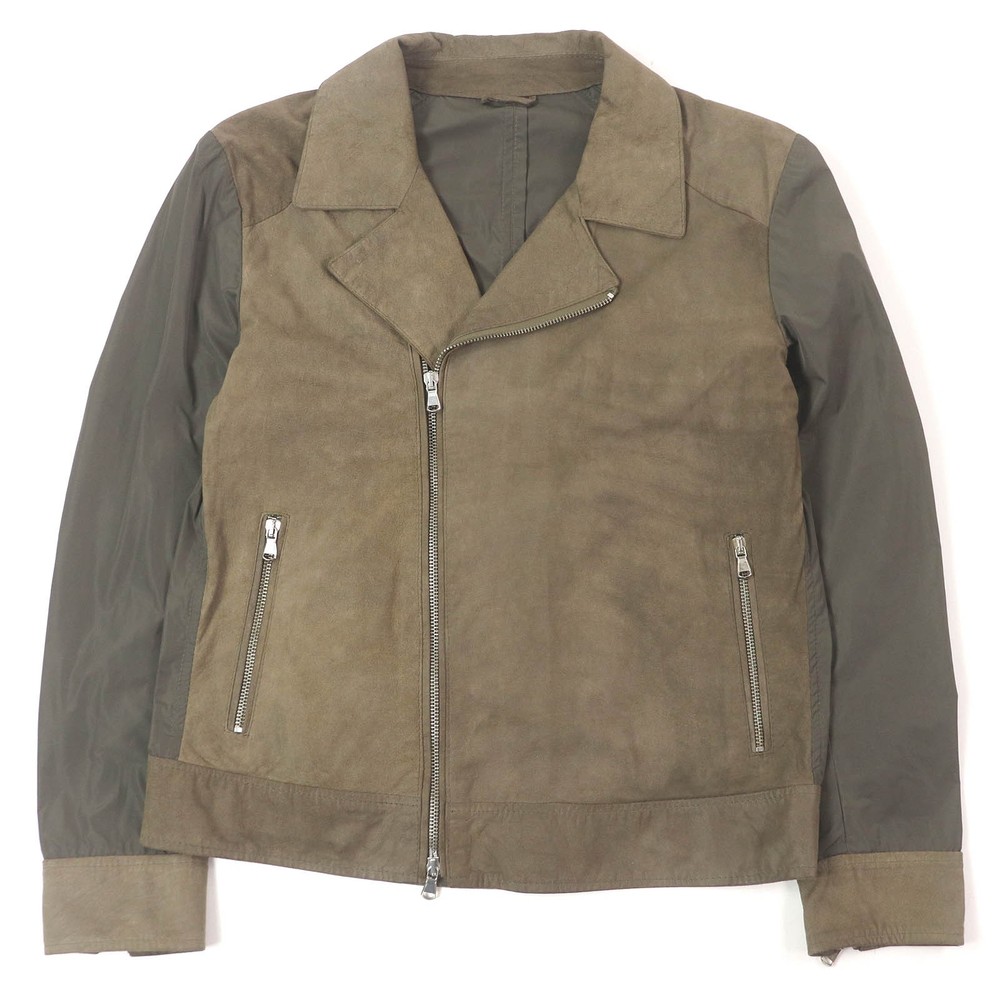 Emmeti Nylon Switch Suede Lamb Leather Single Rider Jacket Khaki Size 46
