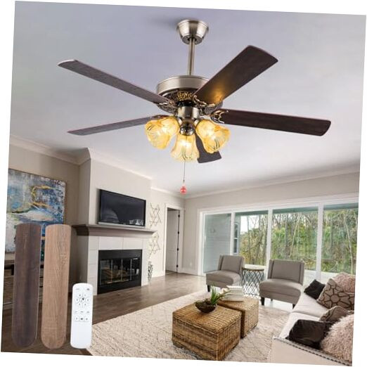 52-Inch Modern Ceiling Fan with Remote Control, 3 Light Kit, Pull Chain, 5 Reversible Blades