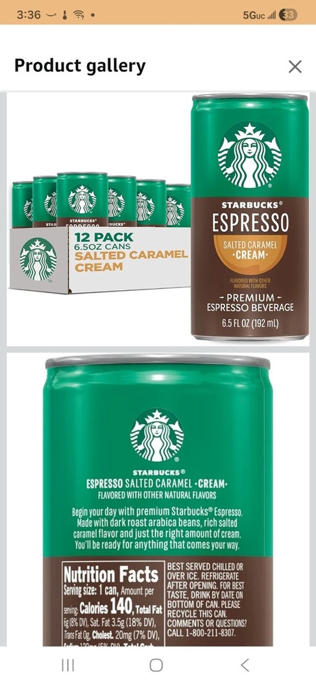 Starbucks Espresso Salted Caramel Cream Dark Roast 6.5oz 12 Pack