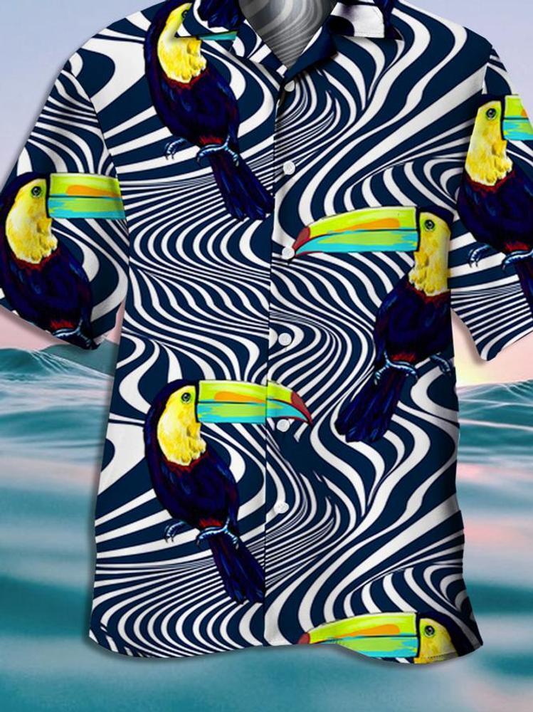 Stylish Men’s Striped Animal Print Casual Short Sleeve Hawaiian Shirt