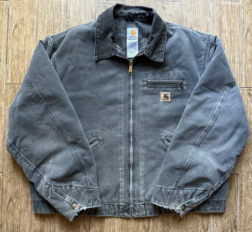 Vintage Carhartt Detroit J97 Jacket 2XL Blue Grey with Petrol Flannel Lining