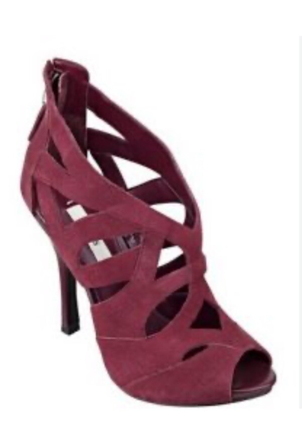 Guess Y2K Barca Cage Suede Open-Toe Heels in Burgundy Size 7.5