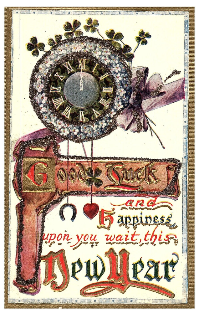 Good Luck and Happiness this New Year embossed New Year Postcard-image