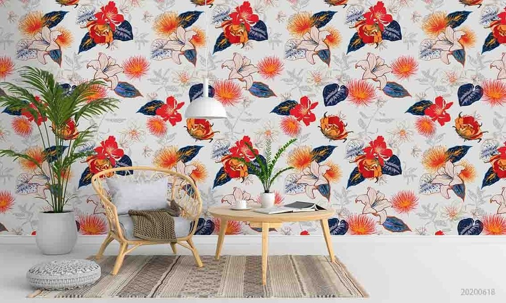 3D Flower Leaves Plantation Pattern Wall Murals Wallpaper Murals Wall Sticker