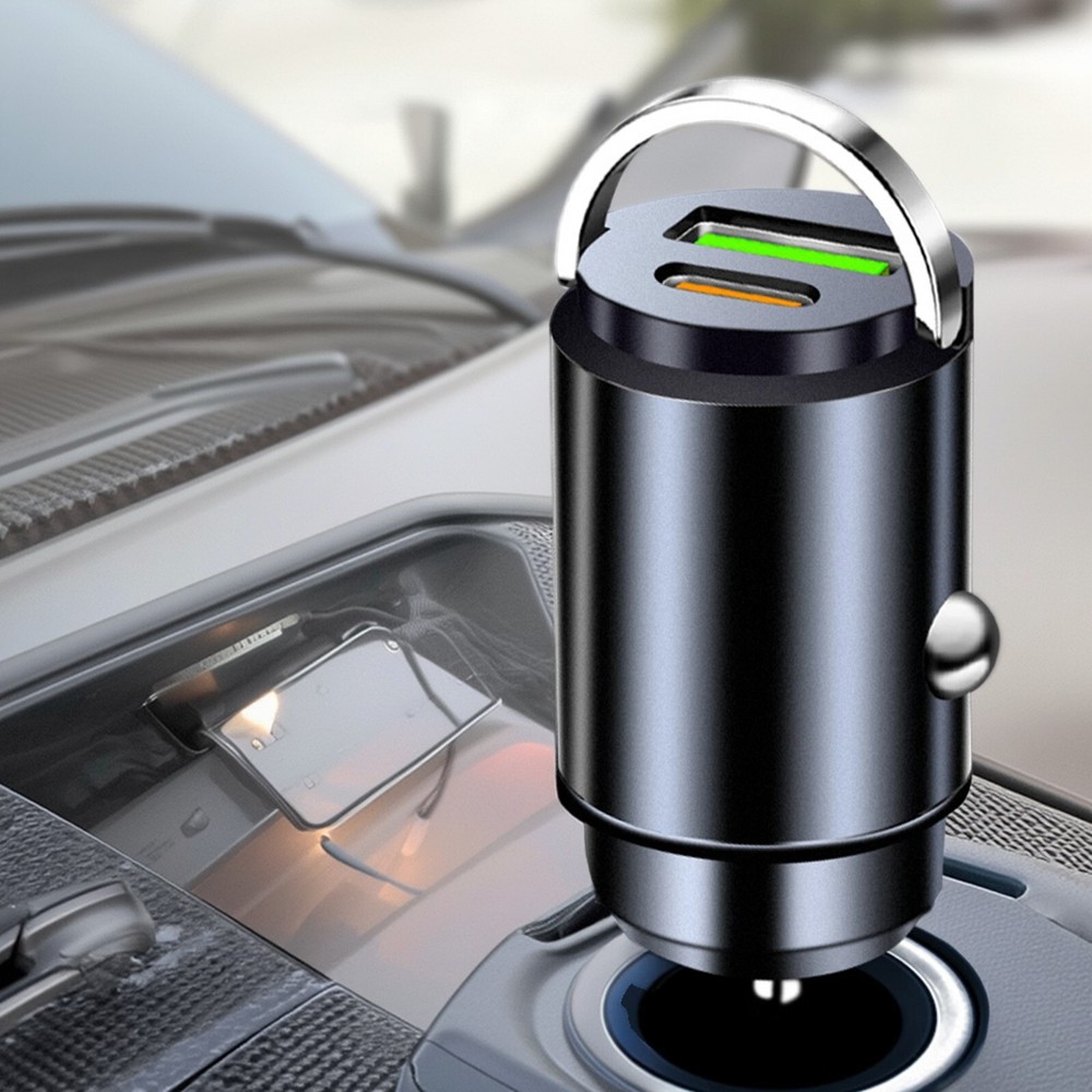 2.4A Dual USB Type-C Fast Car Charger with Voltmeter 12V