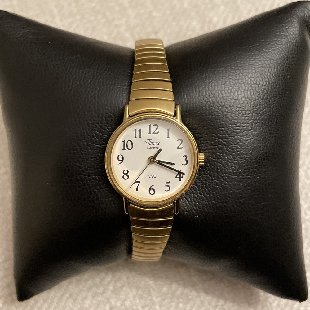 VTG Timex Watch Womens Round White Gold Tone Expansion Stretch Classic Quartz