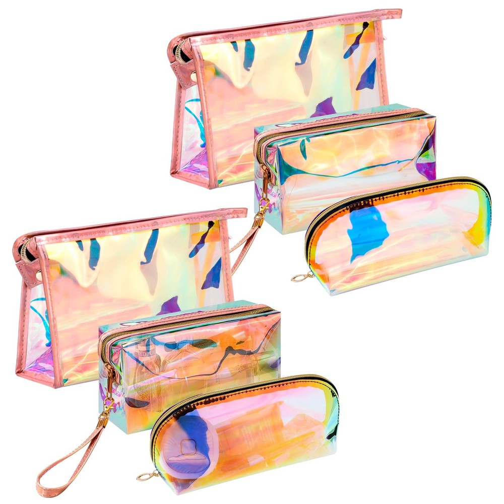 6 Pcs Holographic Makeup Bags Set, Clear Iridescent Cosmetic Bags, Portable W...