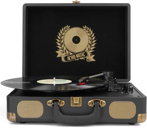 Vinyl Record Player Bluetooth 3-Speed Portable Vintage Suitcase with M415-2