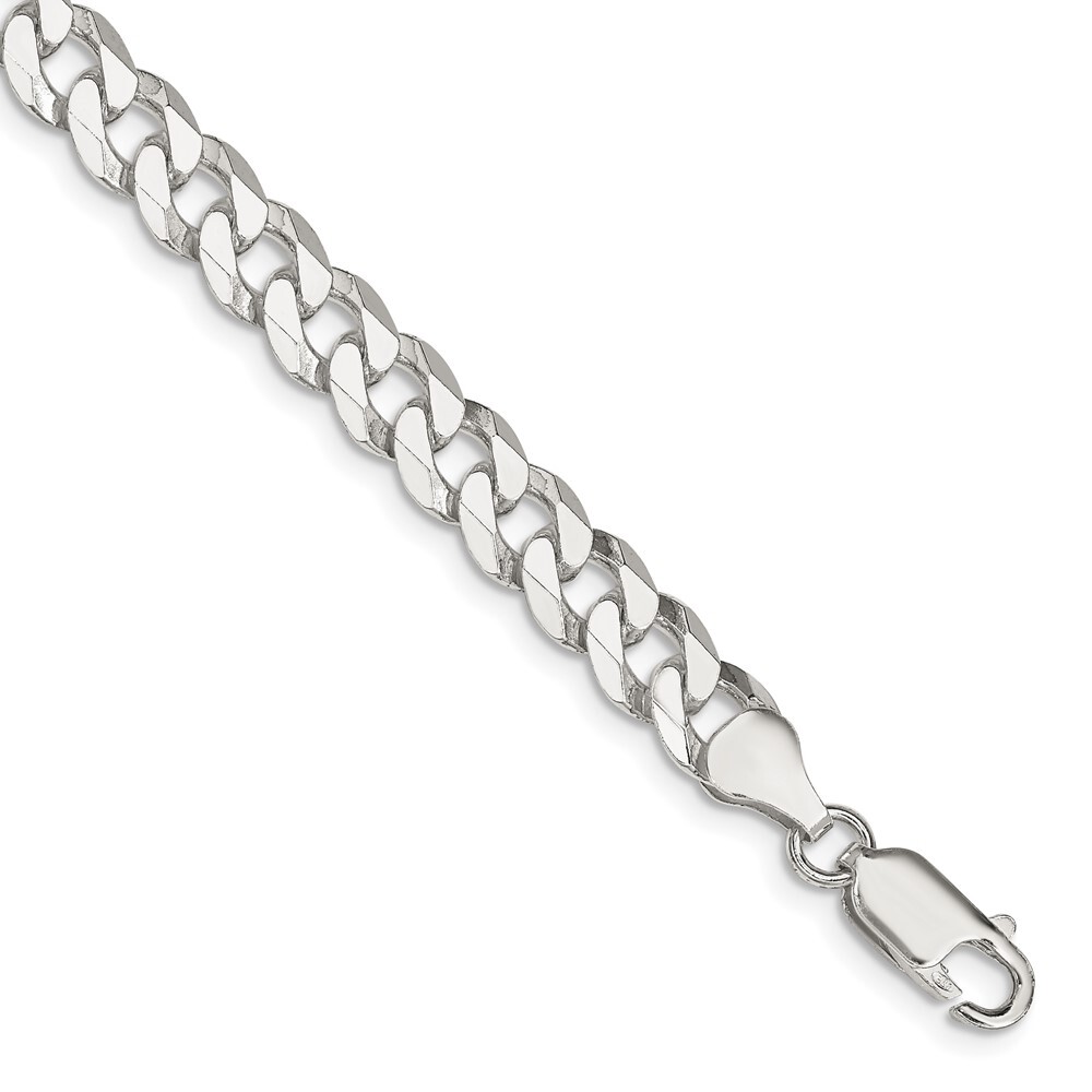Sterling Silver 7mm Beveled Curb Chain Anklet 10 Inch for Women