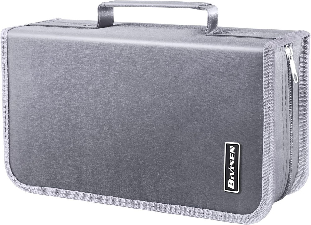 128-Slot Silver CD/DVD Case Holder – Compact Media Storage Wallet for VCDs