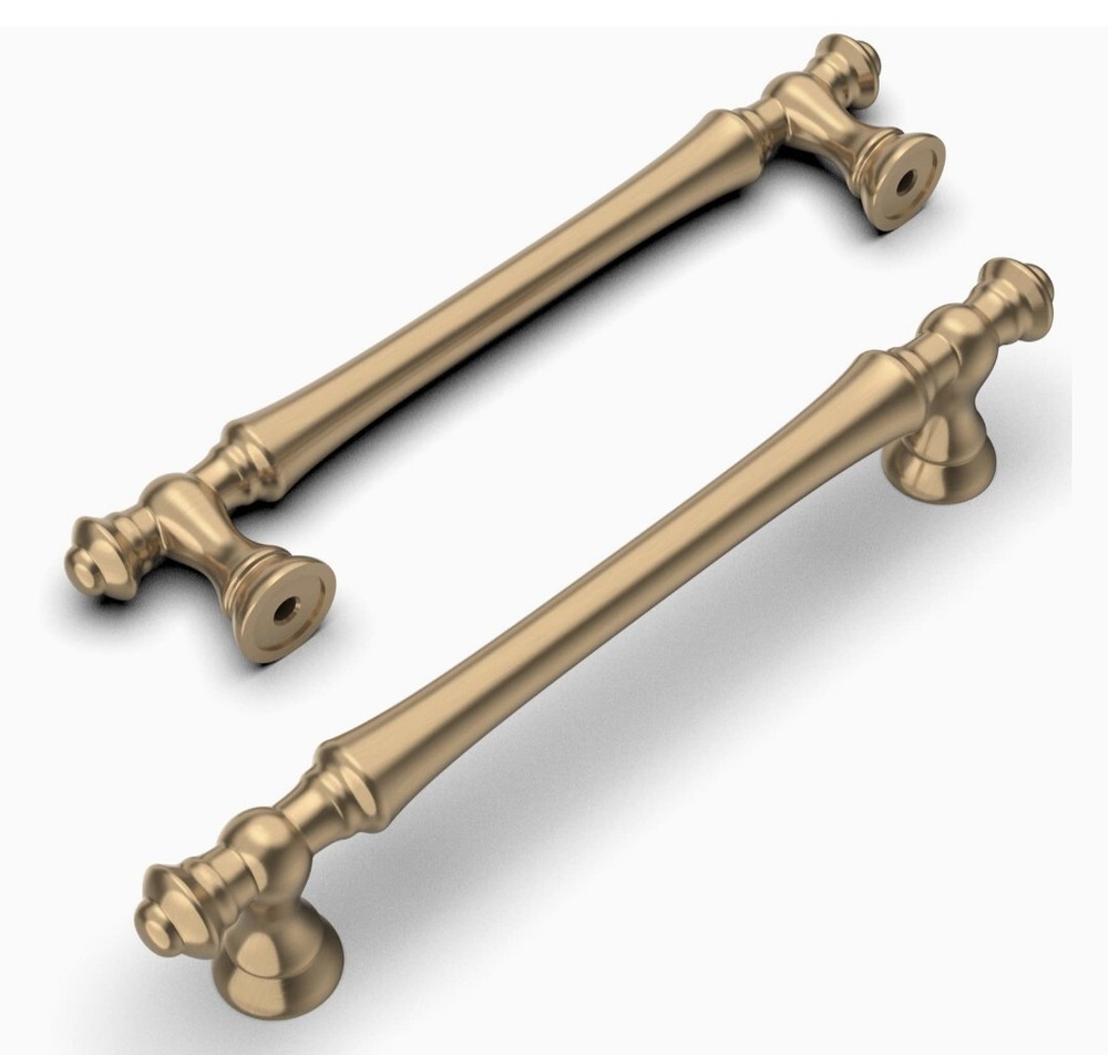 7 Pack Champagne Bronze Cabinet Handles 6.3 Inch Hole Centers Solid Drawer Pulls