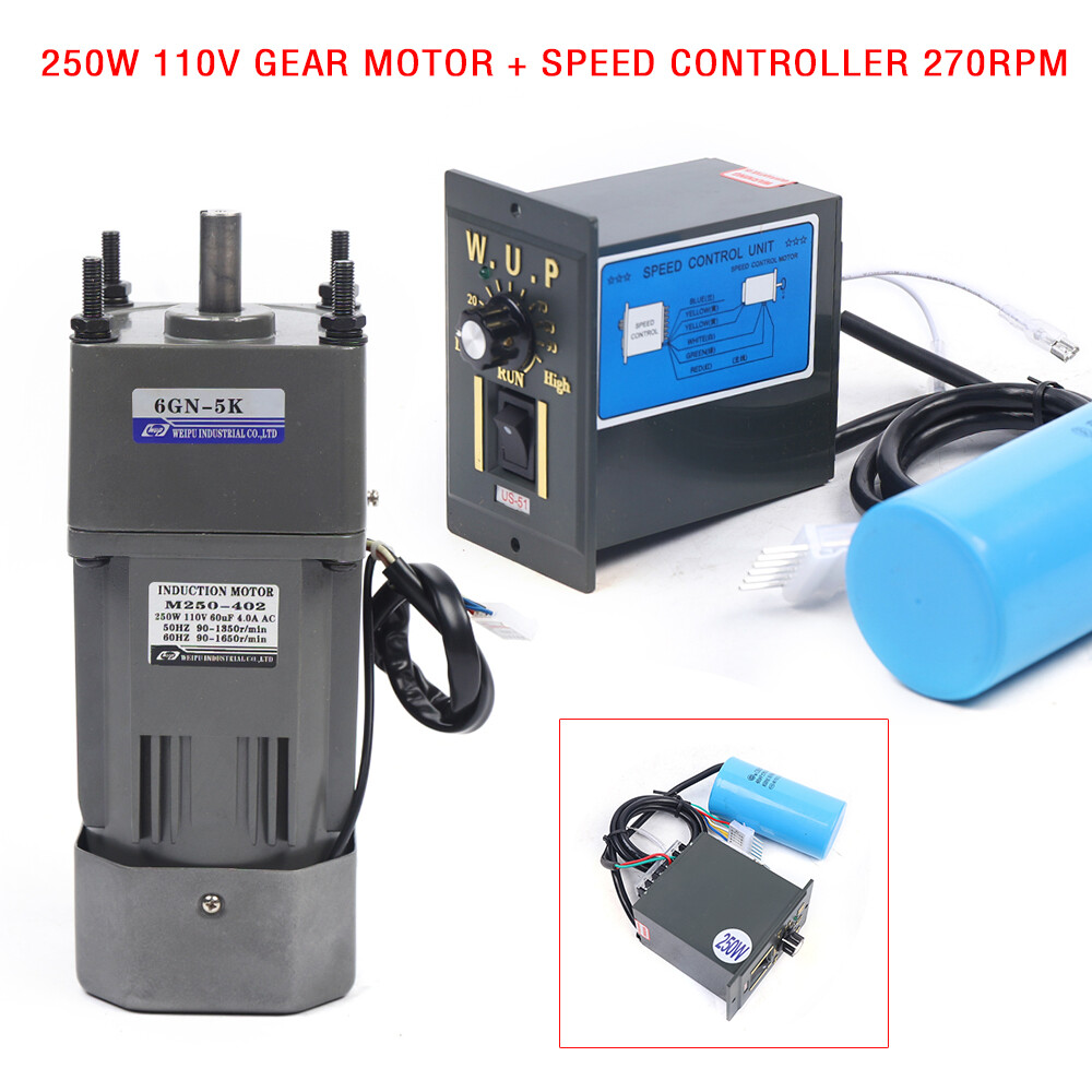 250W 110V AC Gear Reduction Motor Electric+Variable Speed Control Reversible New
