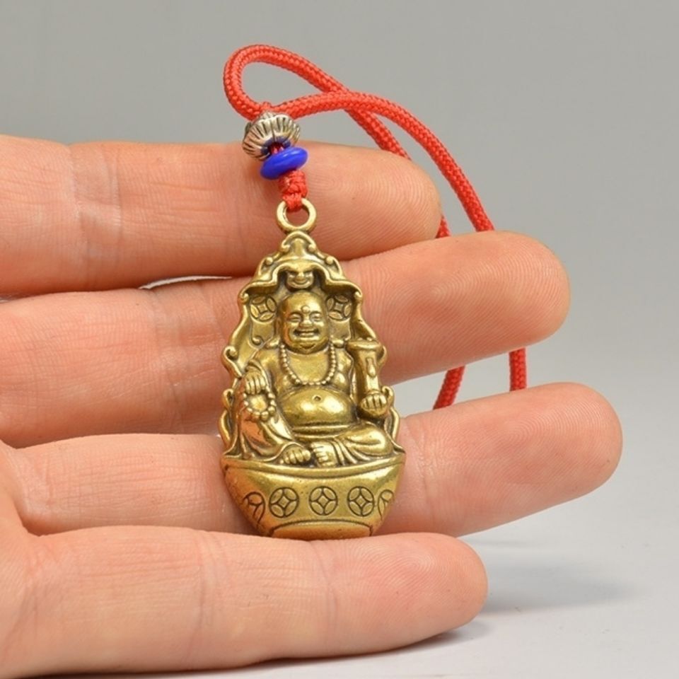 Brass Laughing Buddha Pendant Maitreya Amulet Lucky Wealth Protection Charm