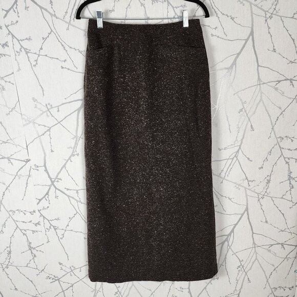 Apostrophe Brown Speckle Tweed Wool Blend Maxi Pencil Skirt | Women's 8