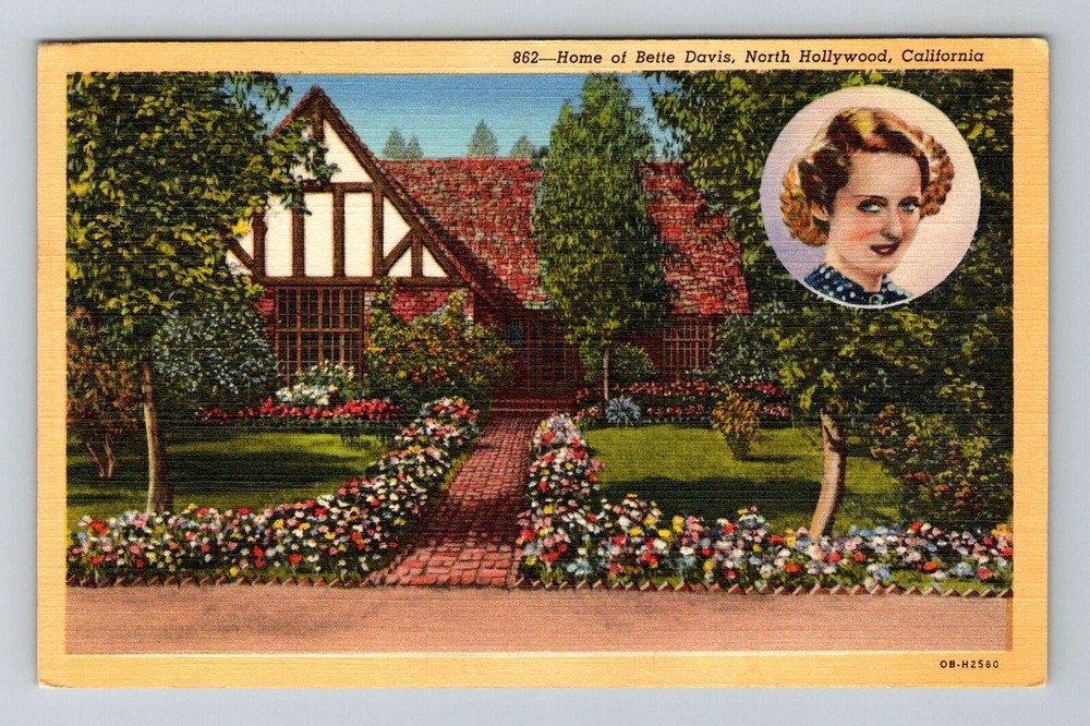 Hollywood CA-California, Home of Bette Davis, Vintage Postcard