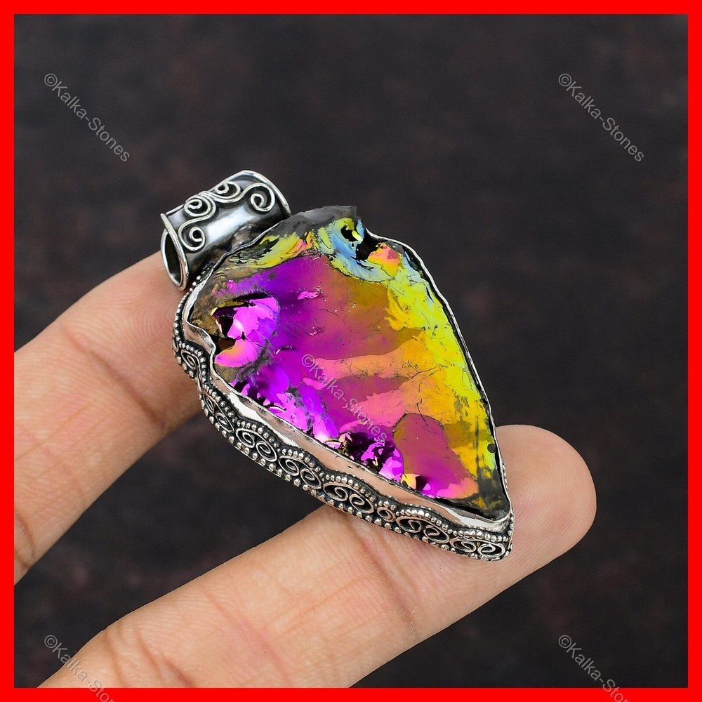 Christmas Sale Titanium Druzy Stone 925 Sterling Silver Vintage Art Deco Pendant-image
