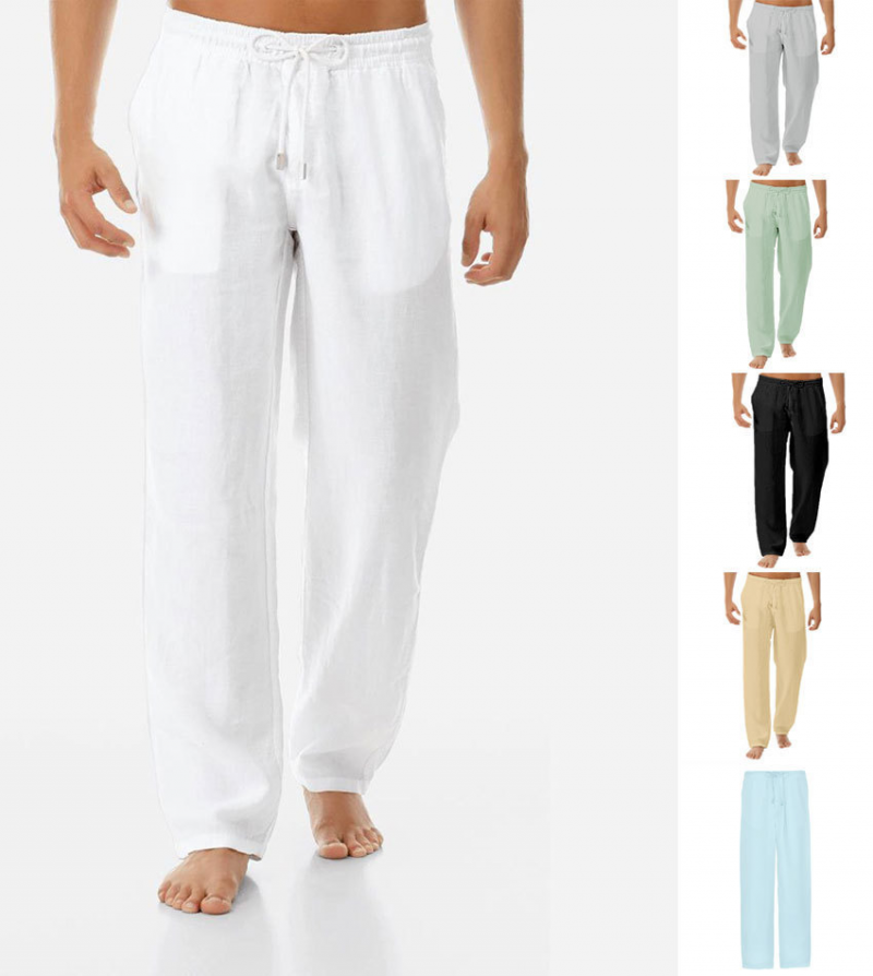 Men's Casual Solid Color Cotton Linen Loose Fit Pants