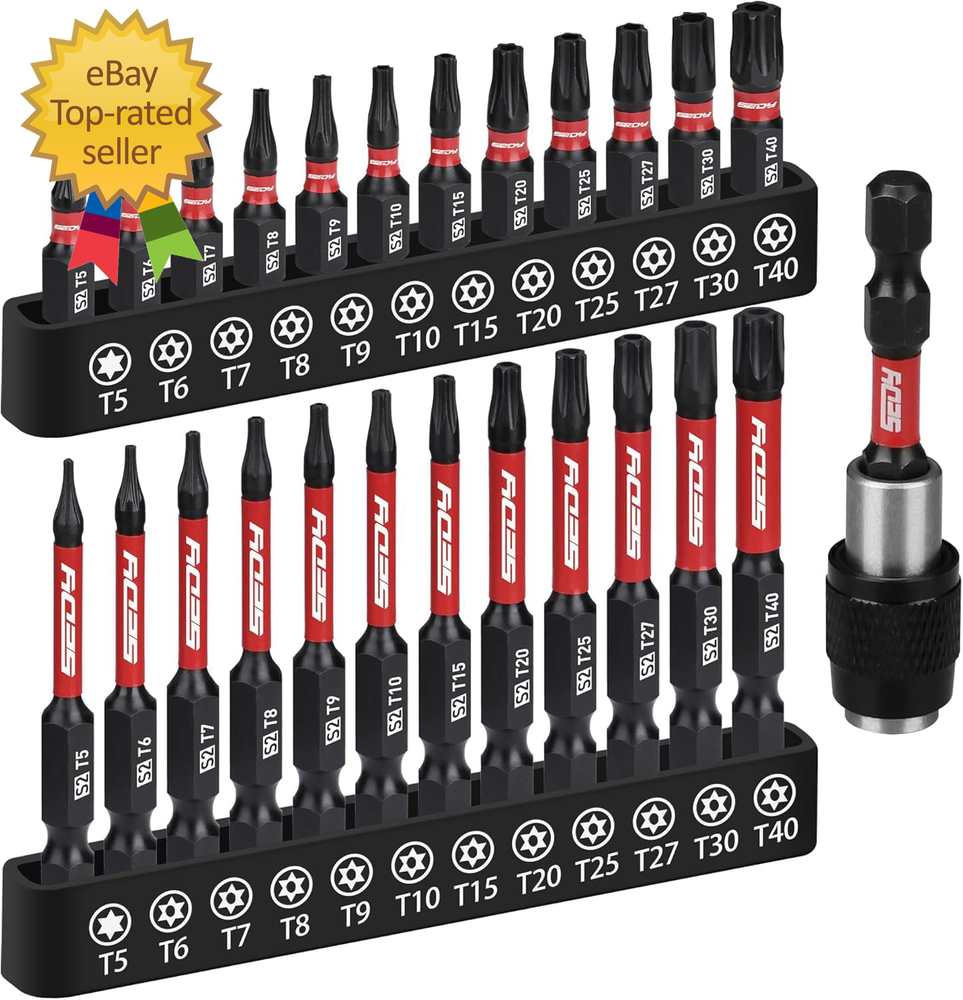25-Piece Tamper Proof Torx Bit Set with 1-Inch and 2.5-Inch Impact Screwdriver Bits