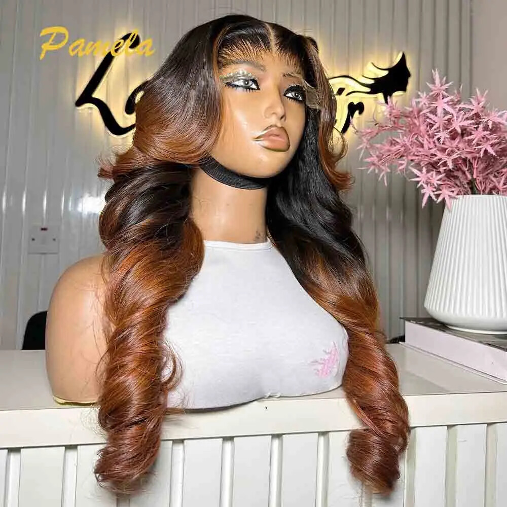 1B Ginger Glueless Human Hair Body Wave Lace Front Wig Pre Plucked