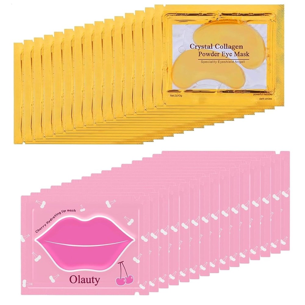 30 Pairs Lip Mask & Under Eye Mask, 24K Gold Gel Masks,Collagen Cherry