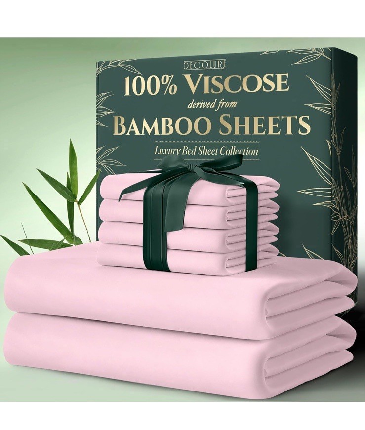 DECOLURE 100% Bamboo Viscose King Size Sheet Set 6pcs Light Pink