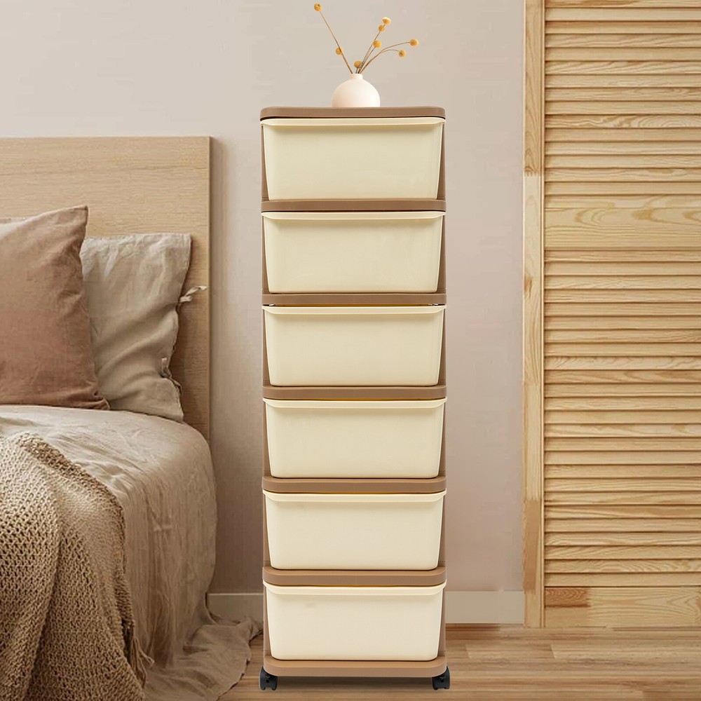 6 Tiers Storage Cabinet Large Plastic Storage Cabinet Drawer Storage Cart +Wheel