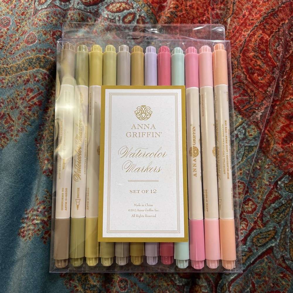 2012 Anna Griffin Watercolor Markers Set of 12 Dual TIp Brush & Med Waterproof