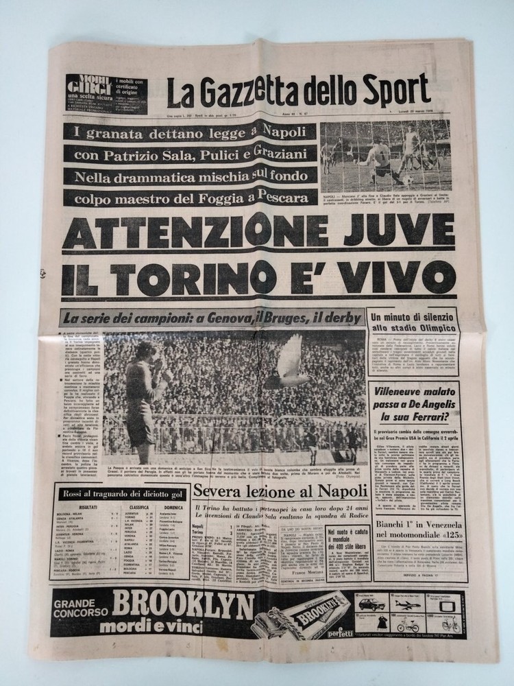 La Gazzetta Dello Sport 20 Marzo 1978 Attenzione Juve il Torino é vivo