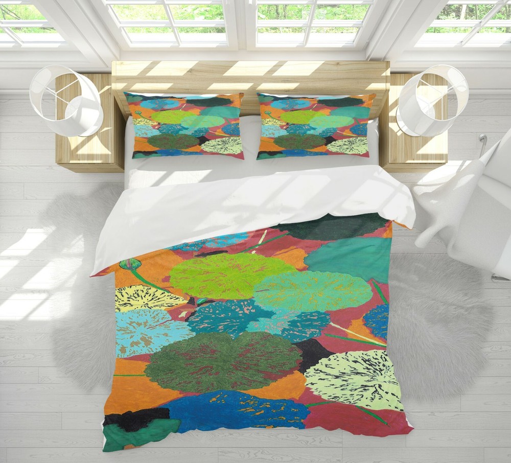 3D Lotus Leaf Pattern A218 Bed Pillowcases Quilt Duvet Cover Allan P Zoe