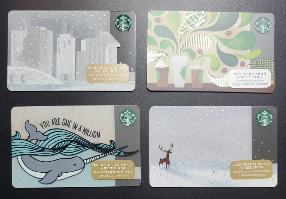 Starbucks gift card 2015 Narwhal and winter Mixed Lof 4