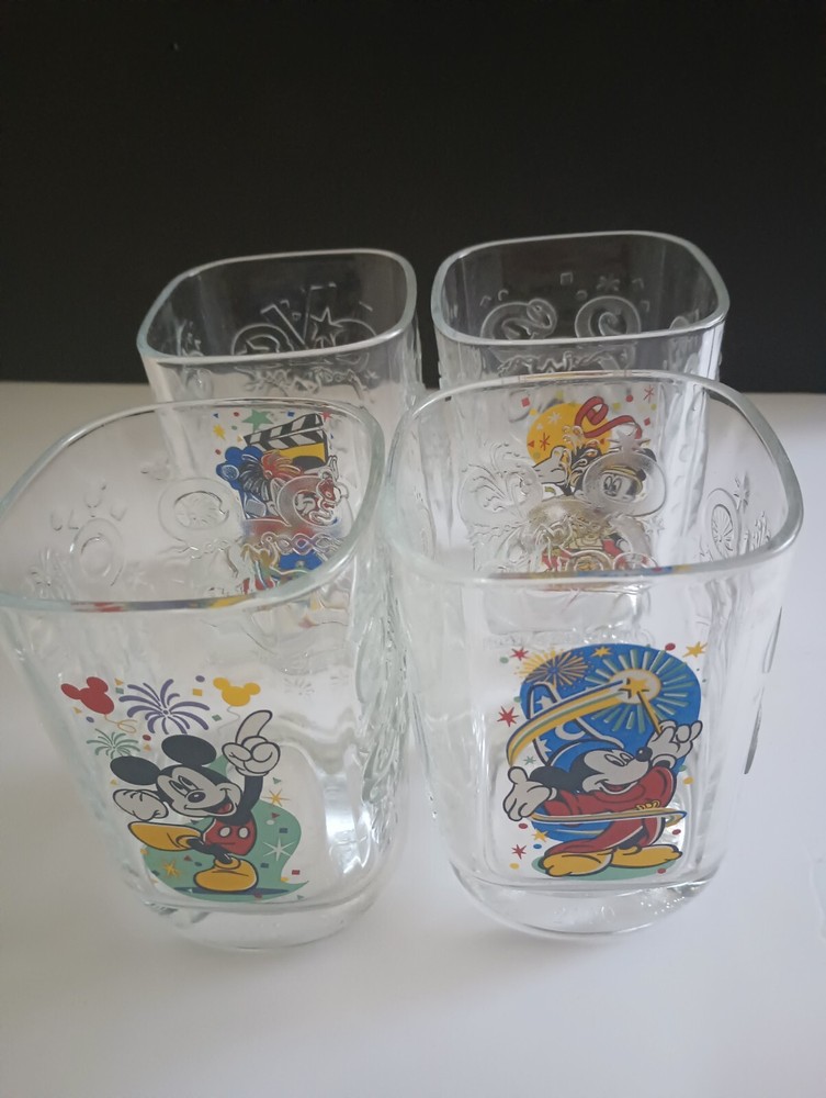 Walt Disney World McDonalds Collectors Glasses 2000 Square Set of 4 Mickey Mouse