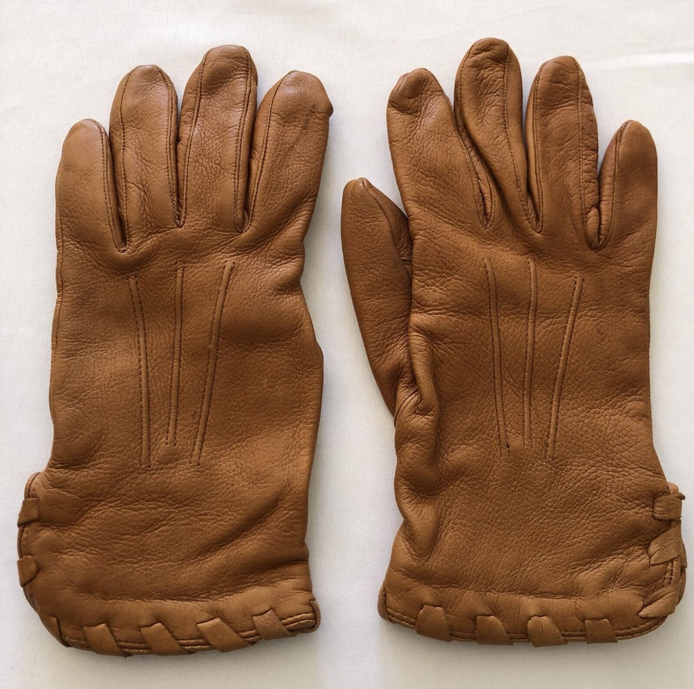 Vintage Eddie Bauer Med Women’s Brown DeerSkin Leather Gloves Wool Liner Western