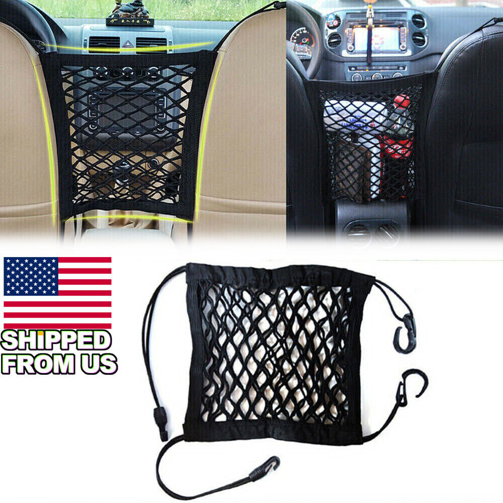 Black Nylon Mesh Cargo Net Car Seat Truck Storage Luggage Organizer Holder Hooks
