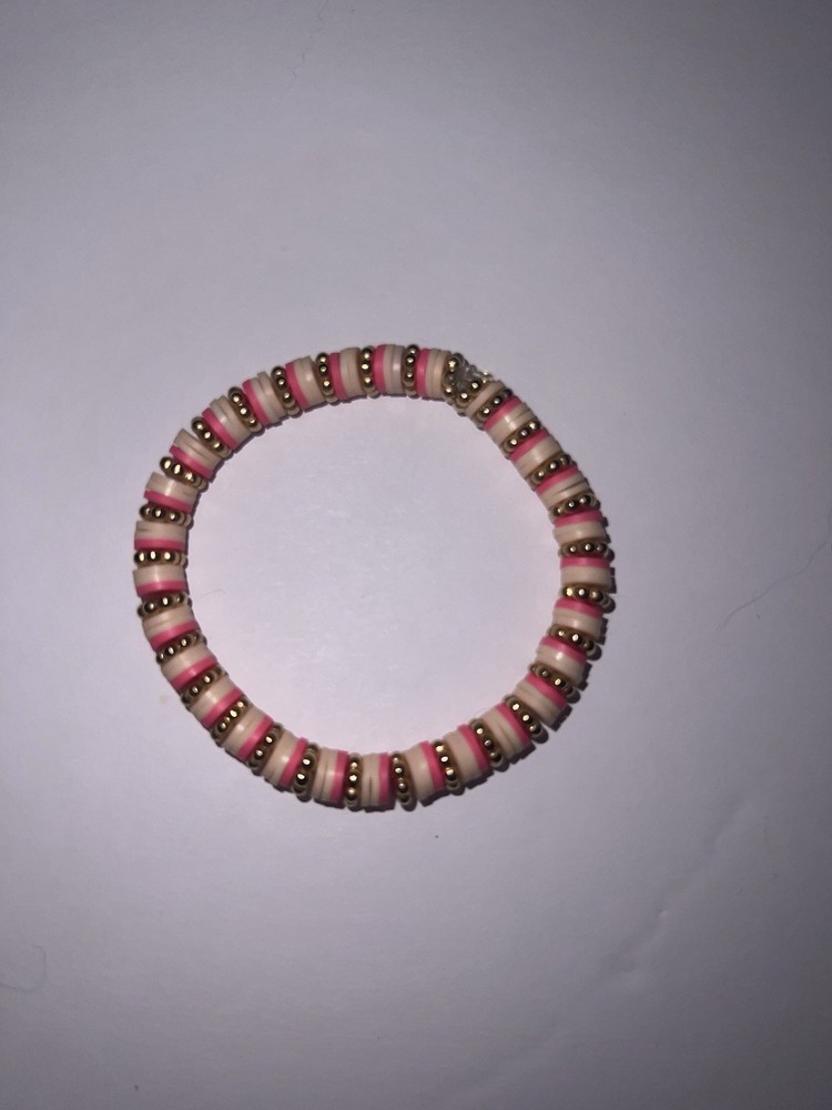 Pink Clay Bead Bracelet with Delicate Floral Charm
