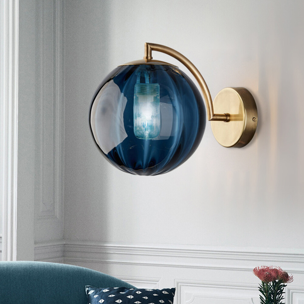 Art Decor Wall Sconce Blue Globe Glass Shade Wall Mount Light for Background