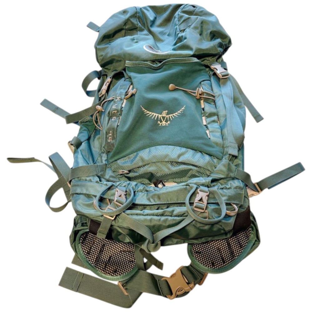 Osprey Kyte 46L Hiking Backpack Blue Green with Rain Cover Used Japan Import