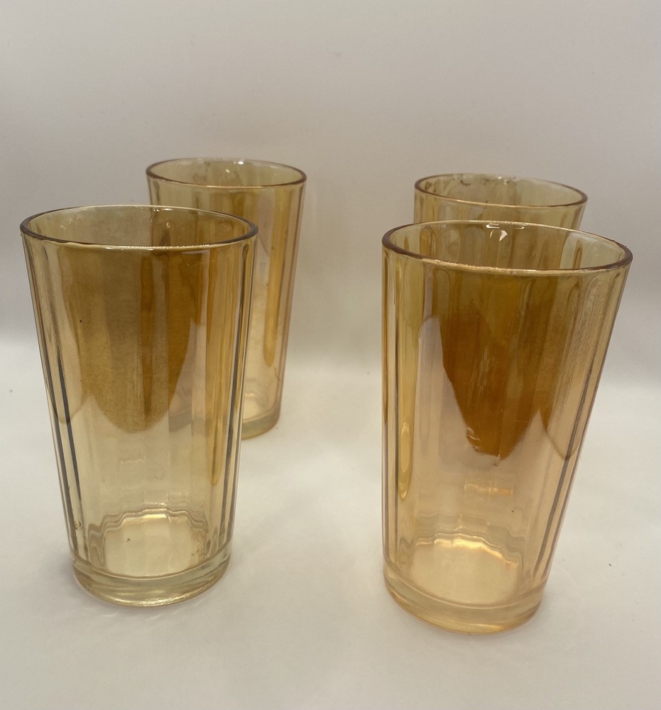 Set of 4 Jeanette Glass Tumblers| Marigold Paneled Pattern | 5.5 Inches