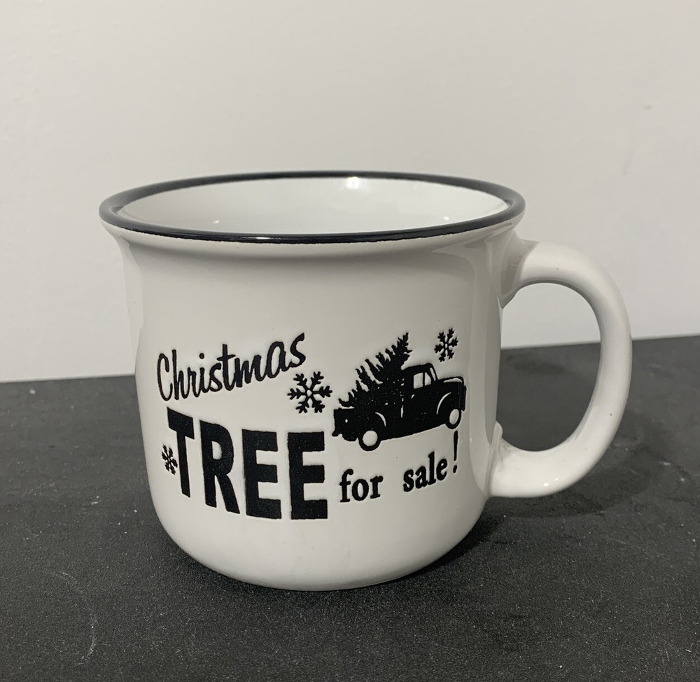 Festive White & Black Trim Christmas Tree Coffee Mug-image
