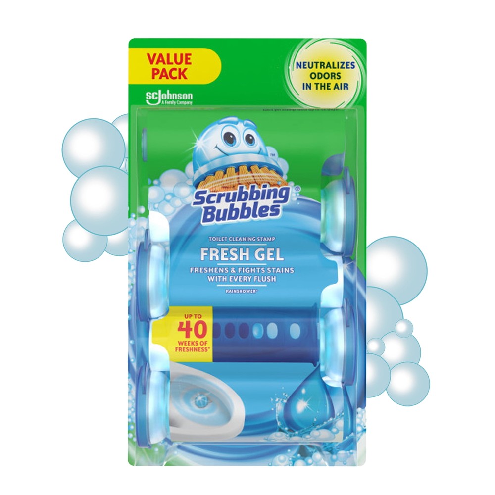 Fresh Gel Toilet Cleaning Stamp with 4 Refills and Rain Shower Dispenser