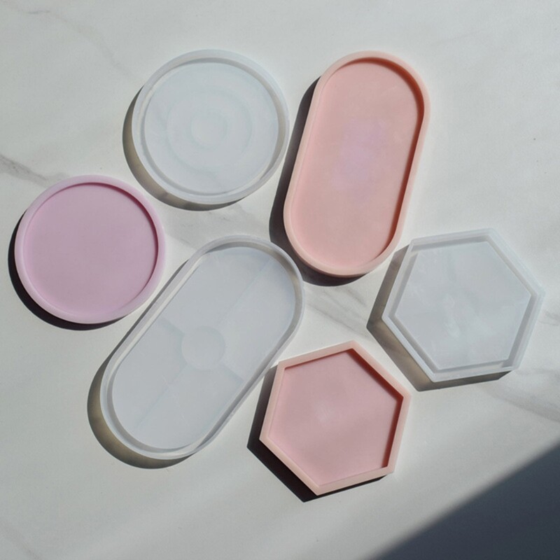 Epoxy Resin Mold for Round Hexagonal Oval Trays Dishes DIY Decor Silicone Craft Mold