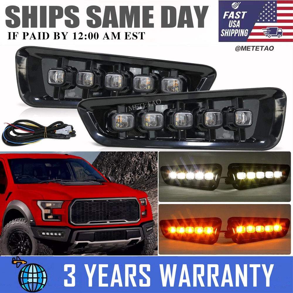Front Bumper Turn Signal Fog Light Lamps Kit fit For Ford F-150 Raptor 2017-2020