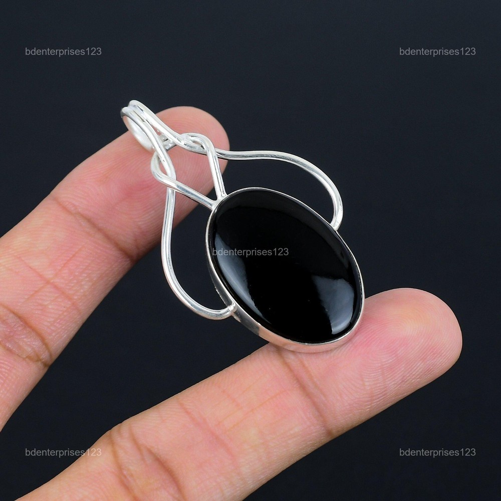 Mothers Day 925 Silver Oval Black Onyx Root Chakra Pendant for Wife-image