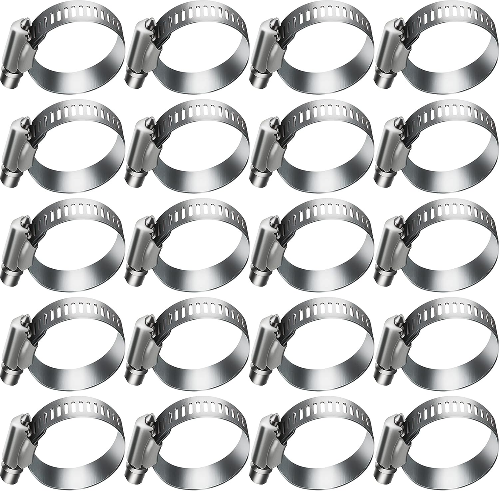 20Pcs Adjustable Worm Gear Hose Clamp Stainless Steel Pipe Clamps, 1.5