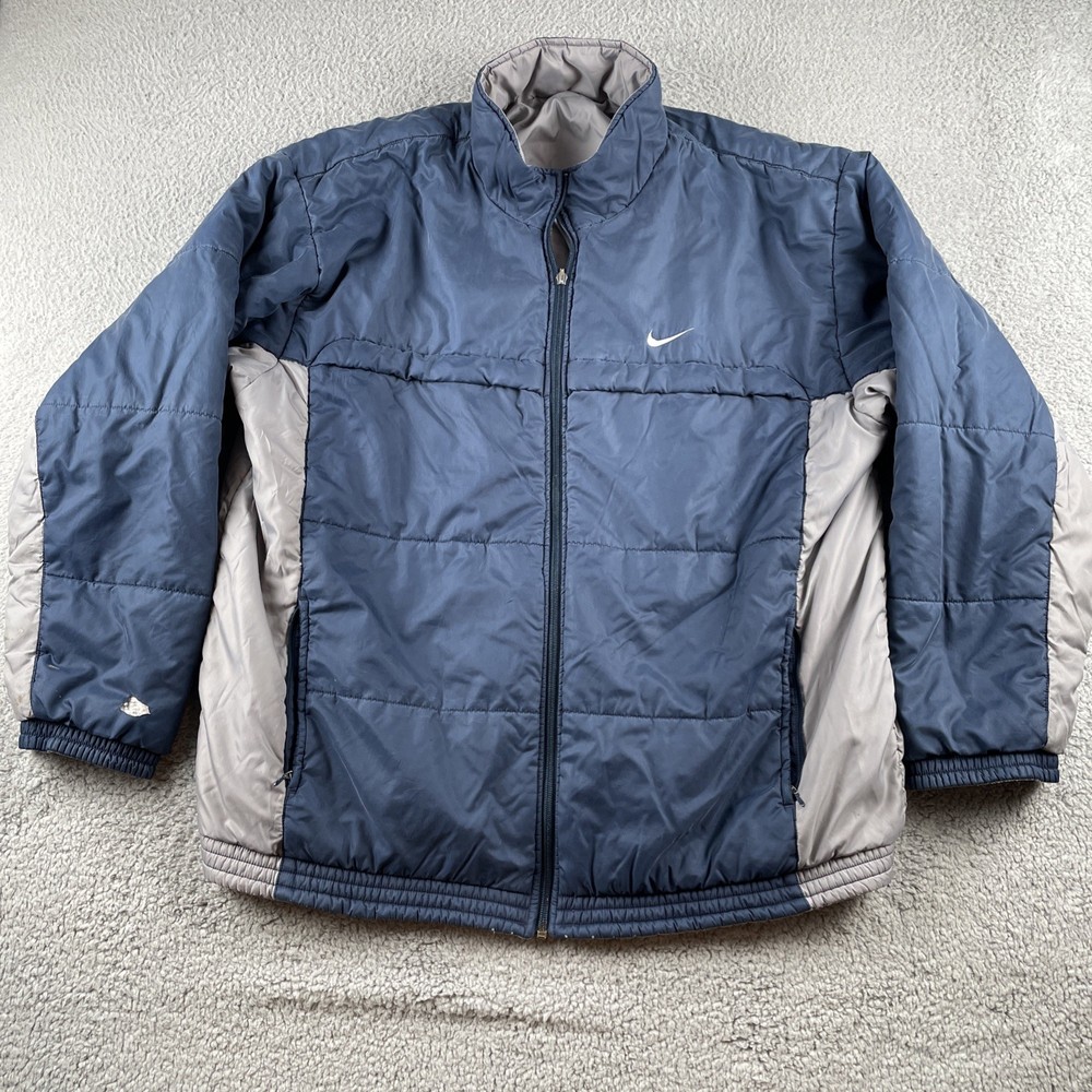 Vintage Nike Puffer Jacket Navy Blue & Grey Slightly Distressed 90s Y2K 2XL/3XL